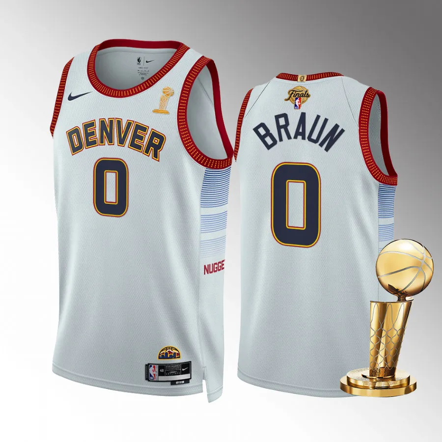 Christian Braun 2023 NBA Finals Champions Denver Nuggets White #0 Jersey City Edition