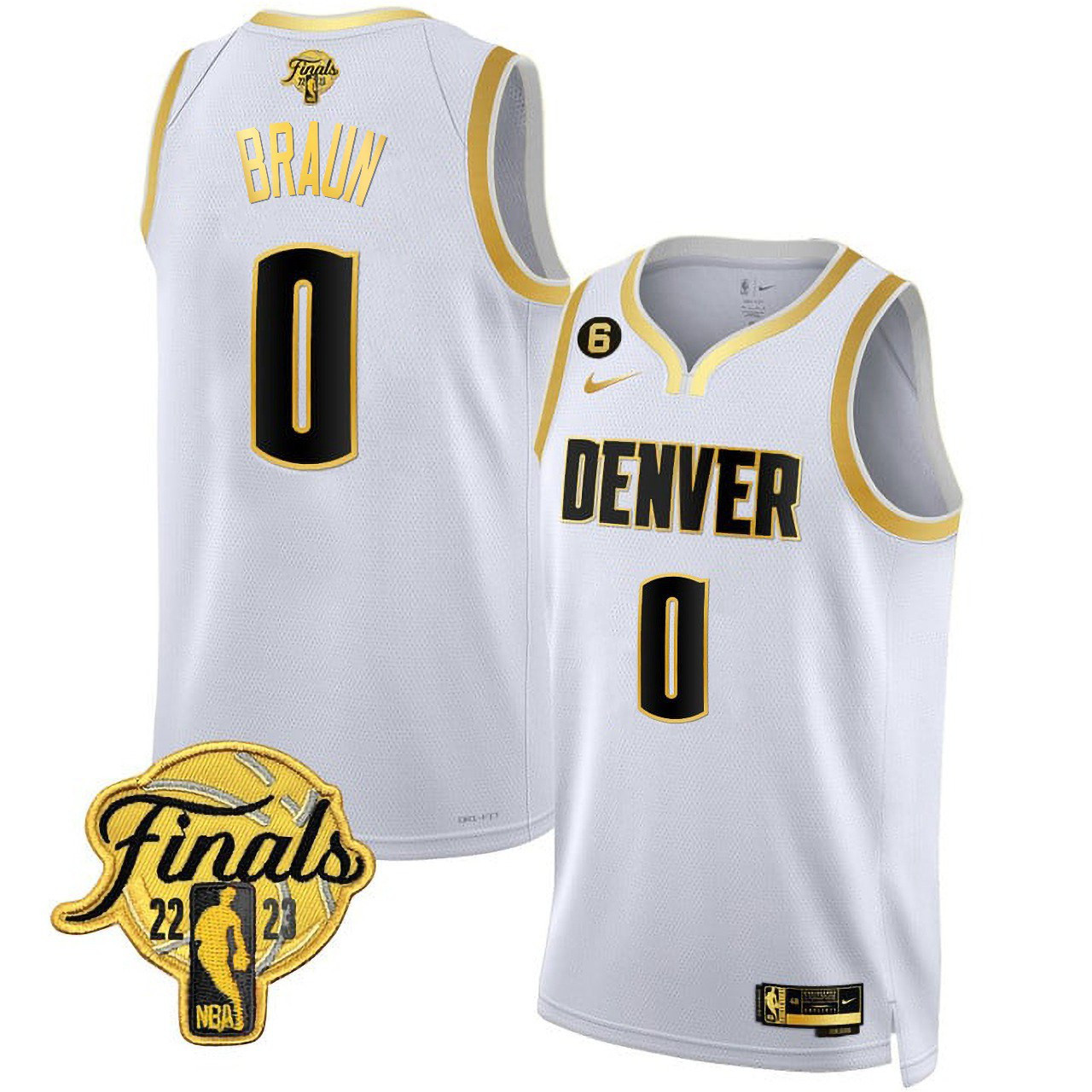 Christian Braun Denver Nuggets NBA Finals Patch White Gold Jersey - All Stitched