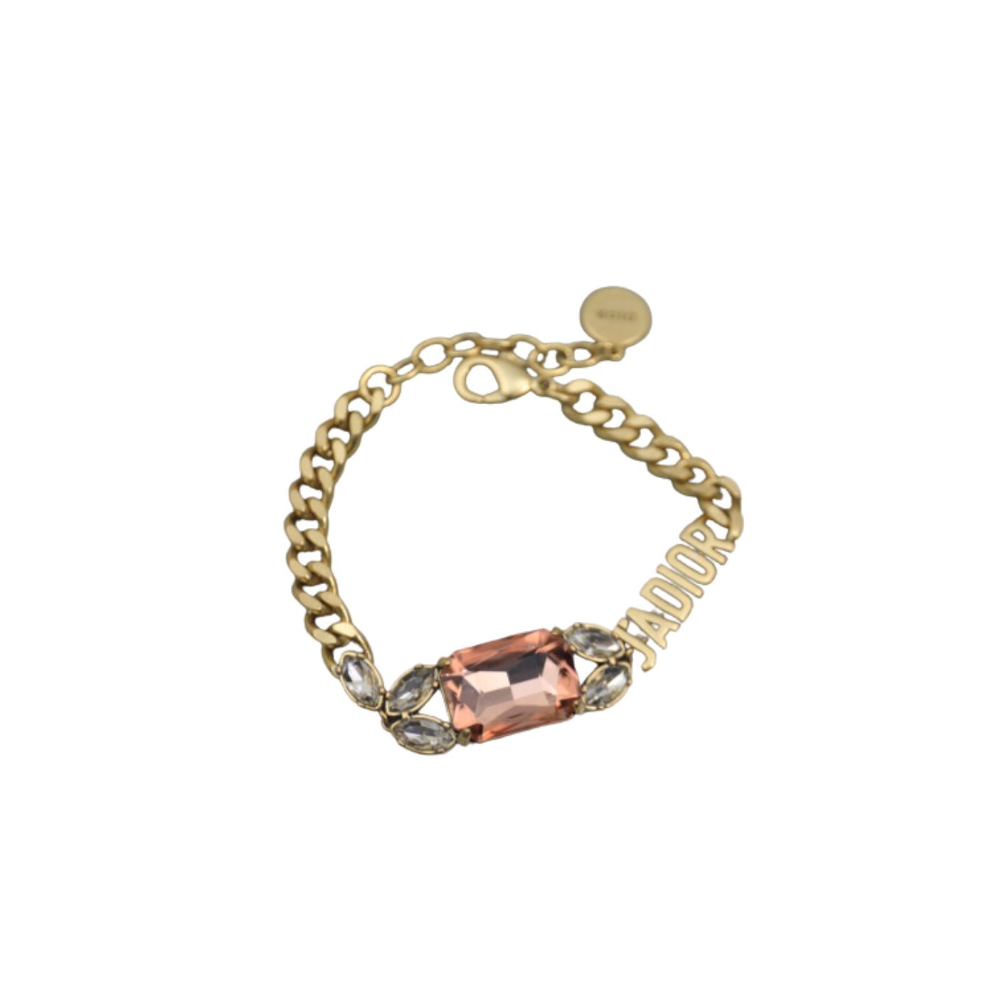 Christian Dior Big Rectangle Twinkle Stone Chain Bracelet Gold Tone For Women