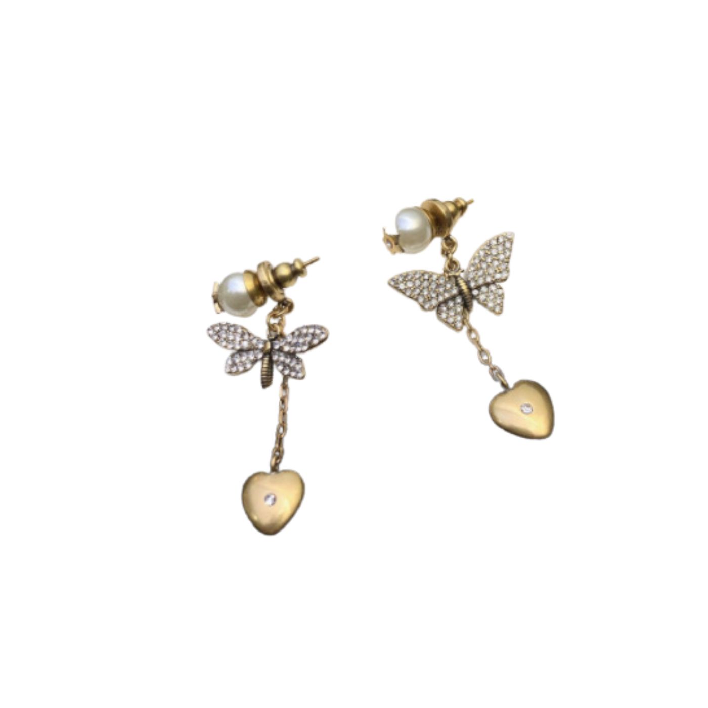 Christian Dior Butterfly Earrings Gold Tone For Women