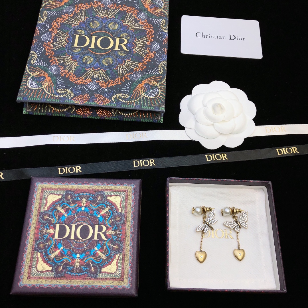 Christian Dior Butterfly Earrings Gold Tone For Women