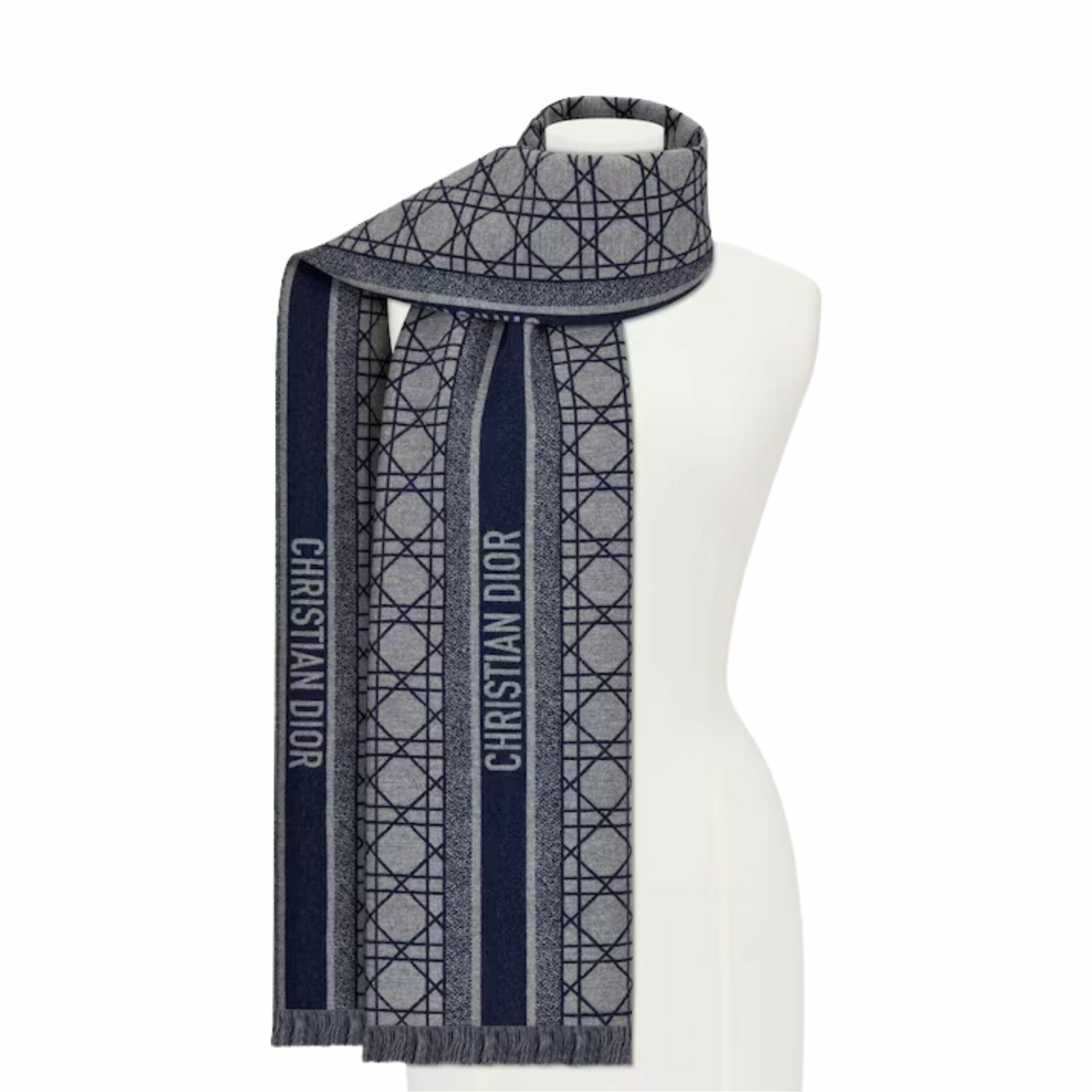 Christian Dior Cannage Scarf Navy Blue And Gray – 31CAN205I005_C532