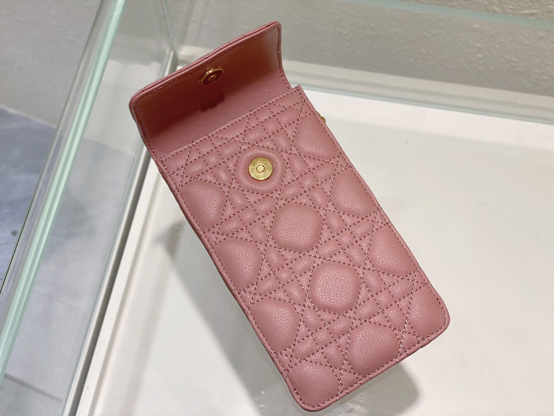 Christian Dior Caro Phone Holder With Chain Pink, For Women, Women’s Handbags 7.5in/18.5cm CDUWHC_M50P