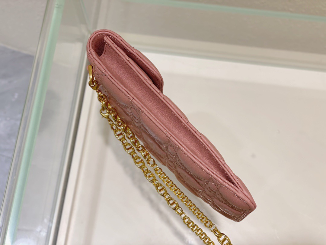 Christian Dior Caro Phone Holder With Chain Pink, For Women, Women’s Handbags 7.5in/18.5cm CDUWHC_M50P