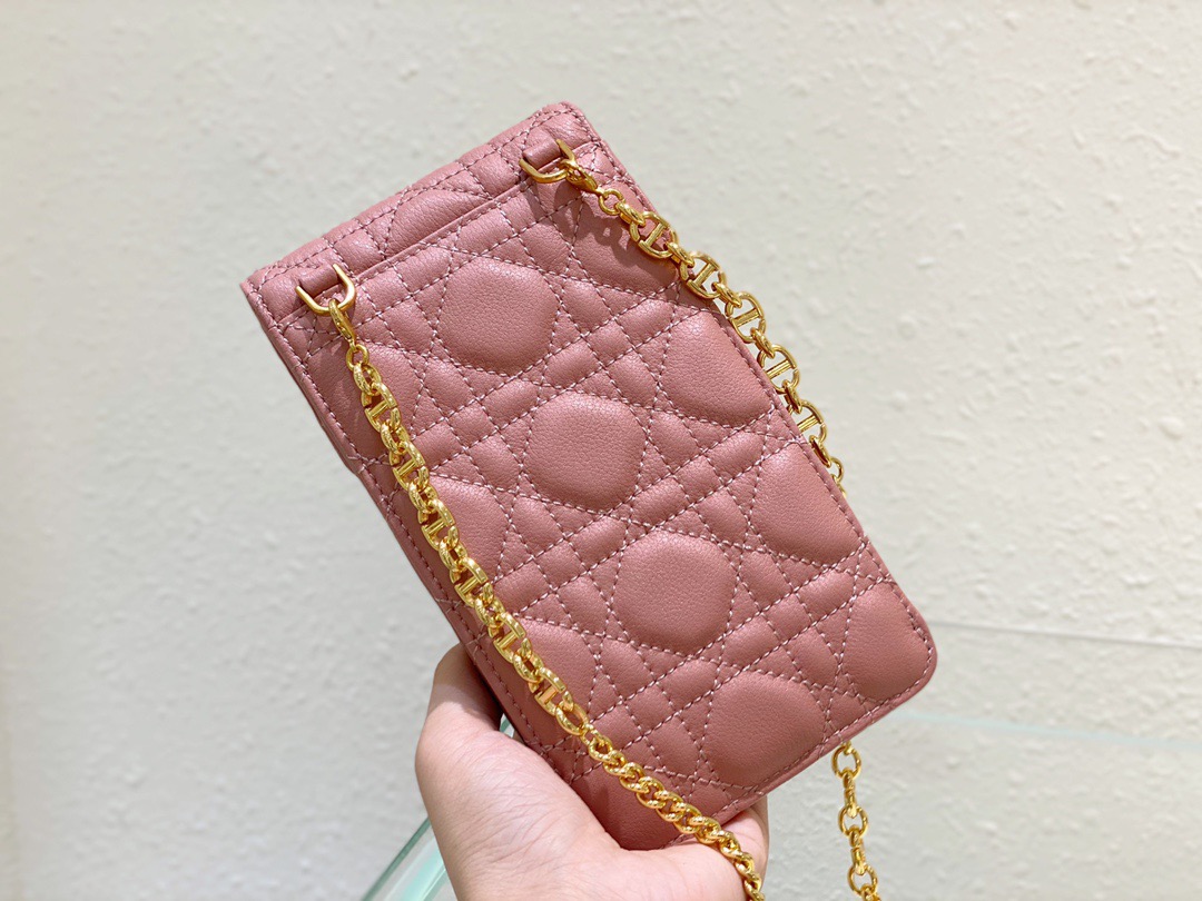 Christian Dior Caro Phone Holder With Chain Pink, For Women, Women’s Handbags 7.5in/18.5cm CDUWHC_M50P