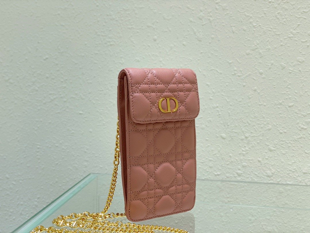 Christian Dior Caro Phone Holder With Chain Pink, For Women, Women’s Handbags 7.5in/18.5cm CDUWHC_M50P