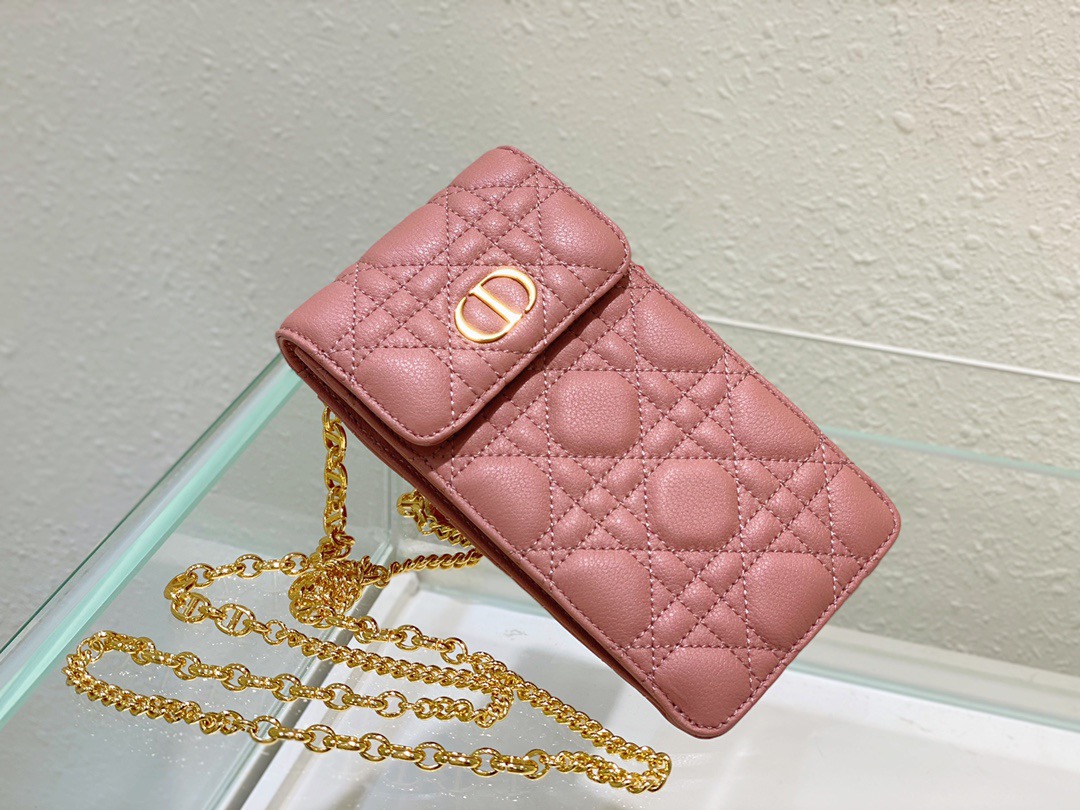Christian Dior Caro Phone Holder With Chain Pink, For Women, Women’s Handbags 7.5in/18.5cm CDUWHC_M50P