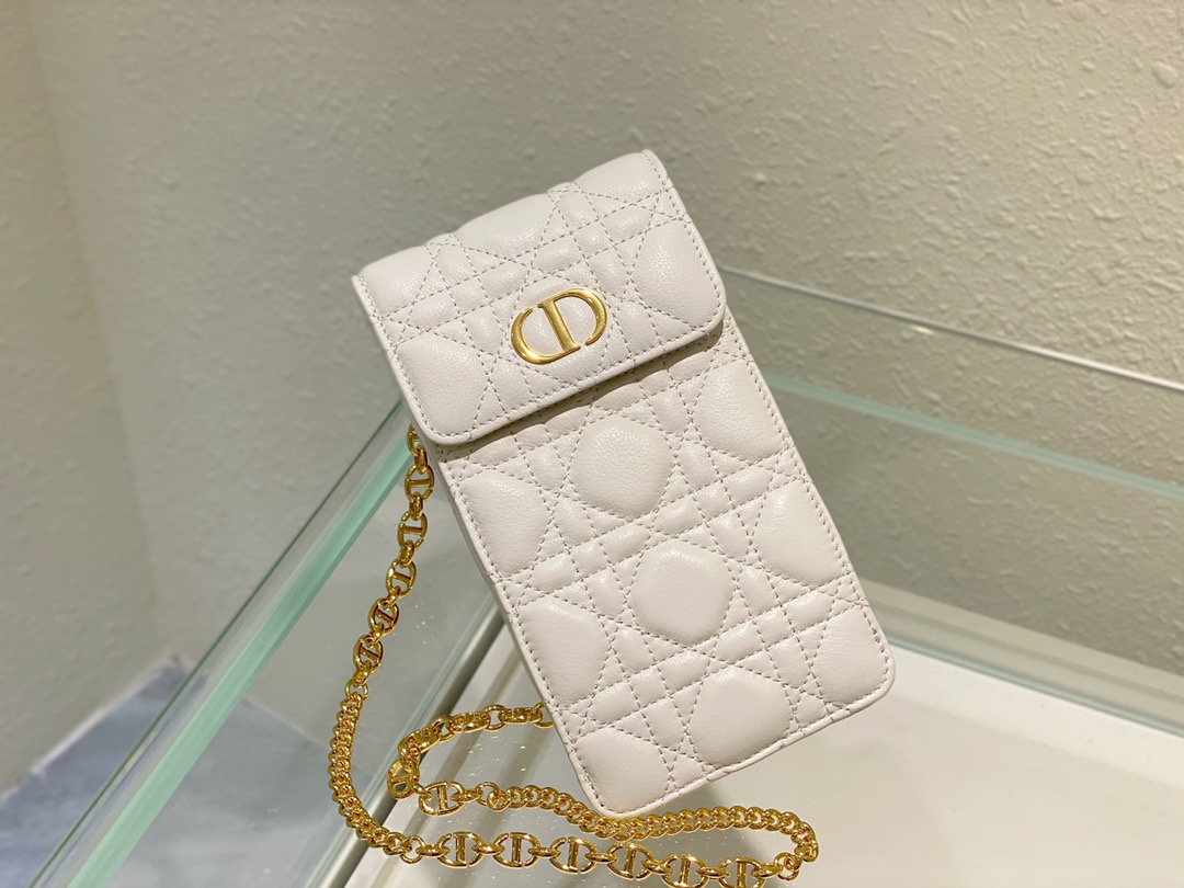Christian Dior Caro Phone Holder With Chain White, For Women, Women’s Handbags 7.5in/18.5cm CD