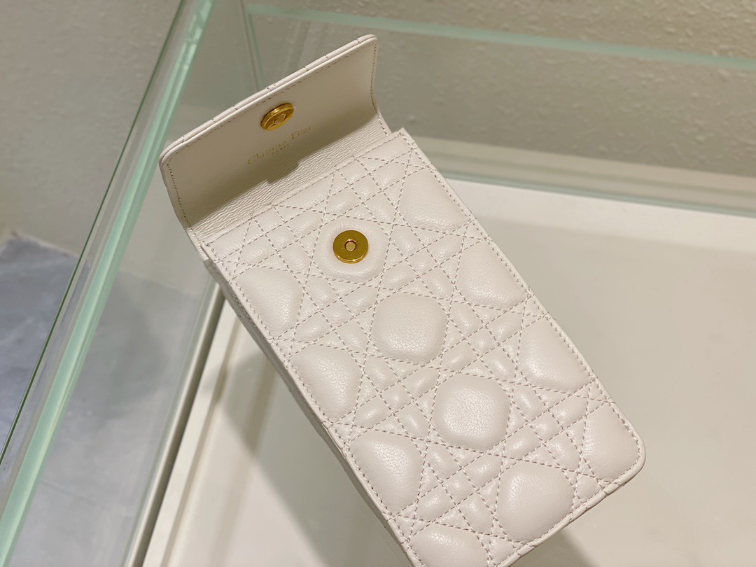 Christian Dior Caro Phone Holder With Chain White, For Women, Women’s Handbags 7.5in/18.5cm CD