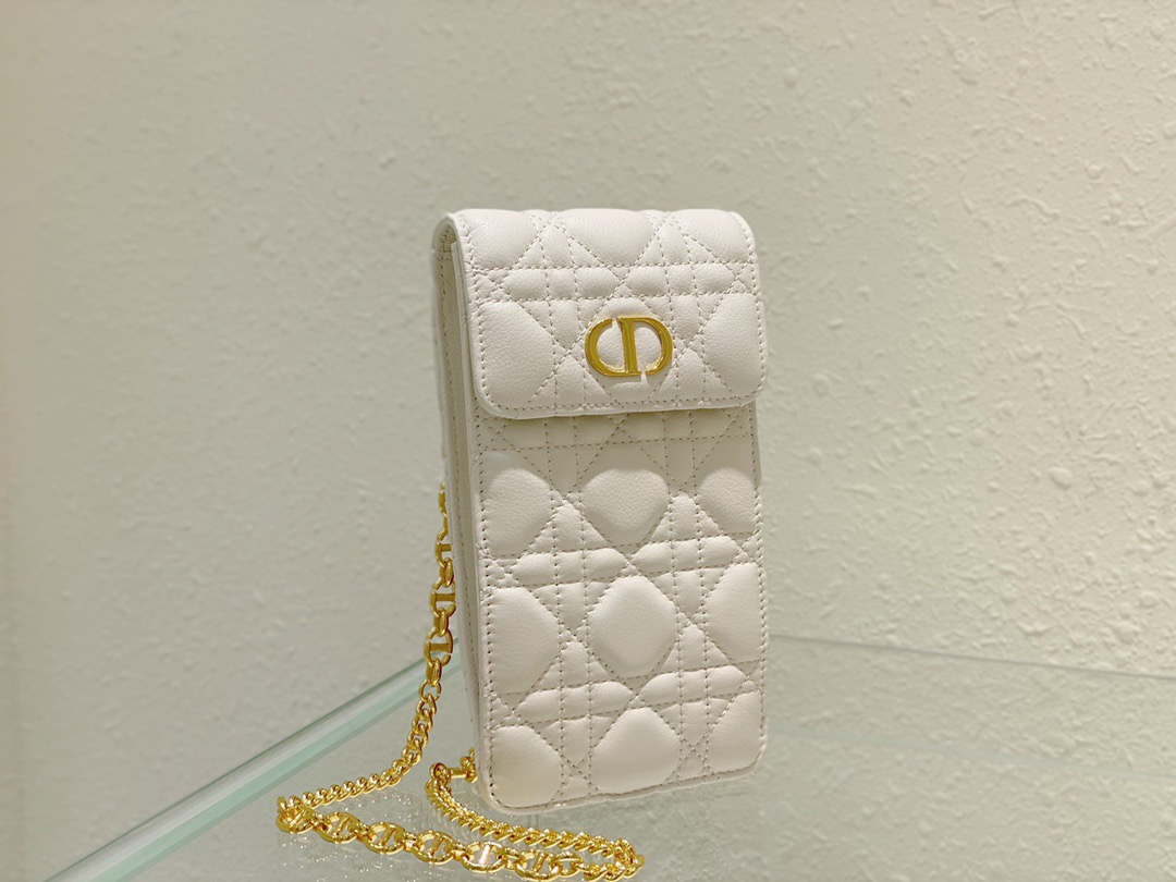 Christian Dior Caro Phone Holder With Chain White, For Women, Women’s Handbags 7.5in/18.5cm CD