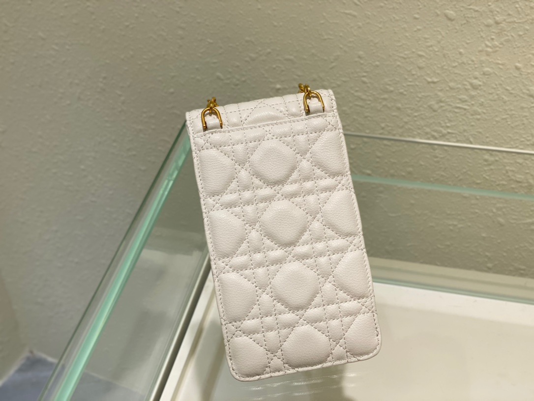 Christian Dior Caro Phone Holder With Chain White, For Women, Women’s Handbags 7.5in/18.5cm CD