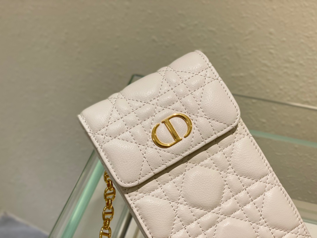 Christian Dior Caro Phone Holder With Chain White, For Women, Women’s Handbags 7.5in/18.5cm CD