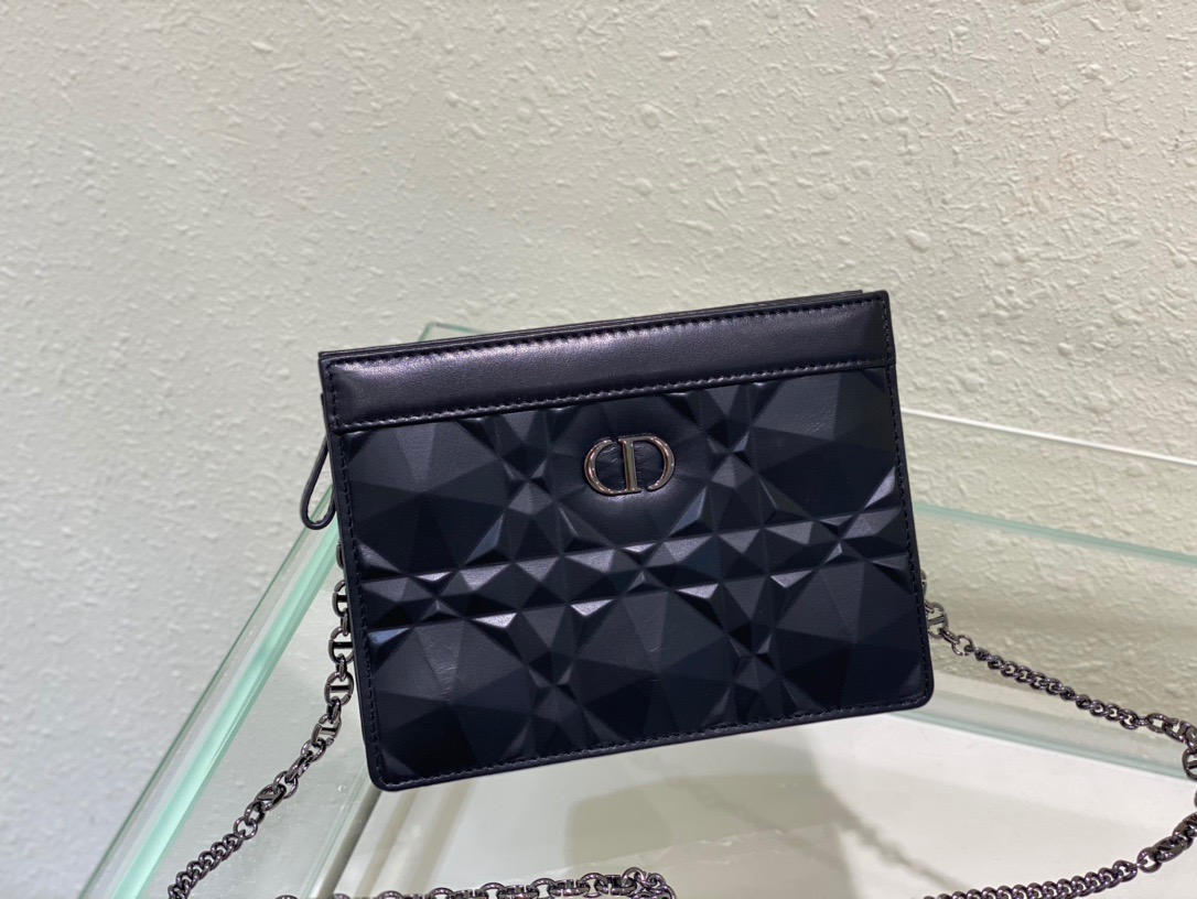 Christian Dior Caro Zipped Pouch With Chain Black, For Women, Women’s Handbags 7.5in/19cm CDBNEM_