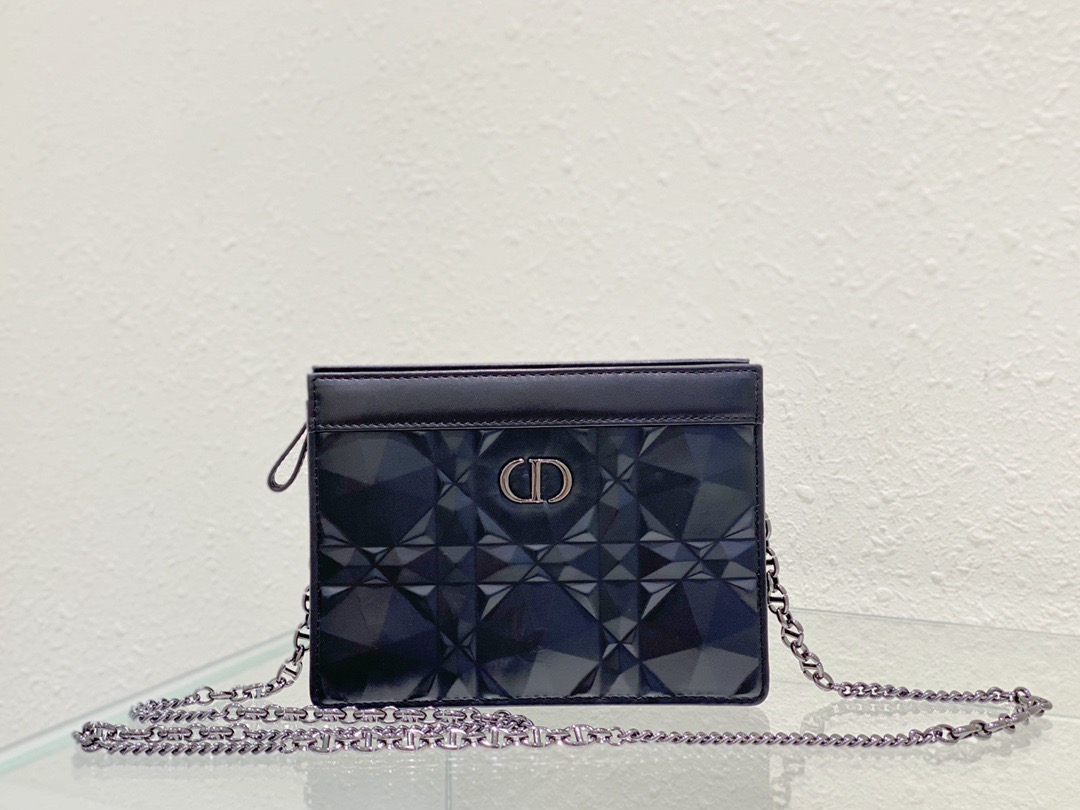 Christian Dior Caro Zipped Pouch With Chain Black, For Women, Women’s Handbags 7.5in/19cm CDBNEM_