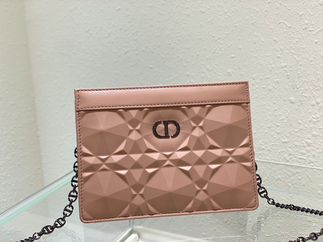 Christian Dior Caro Zipped Pouch With Chain Pink, For Women, Women’s Handbags 7.5in/19cm CD