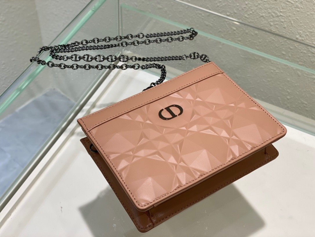 Christian Dior Caro Zipped Pouch With Chain Pink, For Women, Women’s Handbags 7.5in/19cm CD