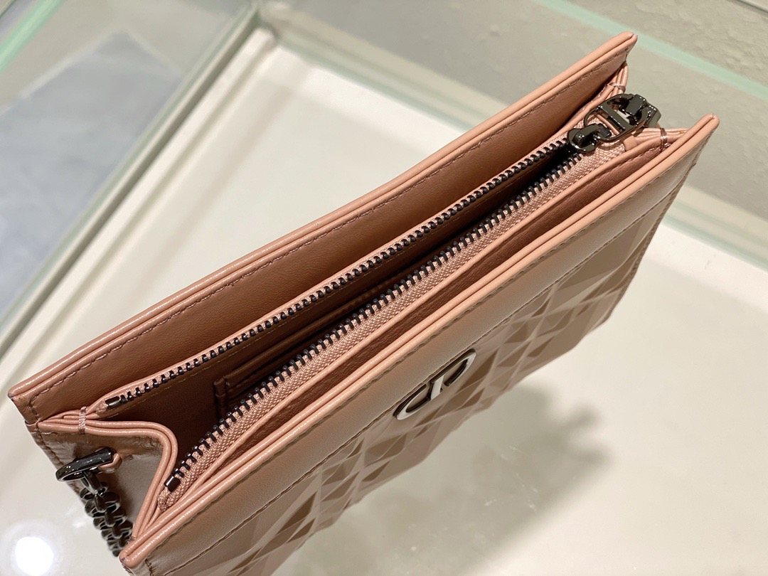 Christian Dior Caro Zipped Pouch With Chain Pink, For Women, Women’s Handbags 7.5in/19cm CD