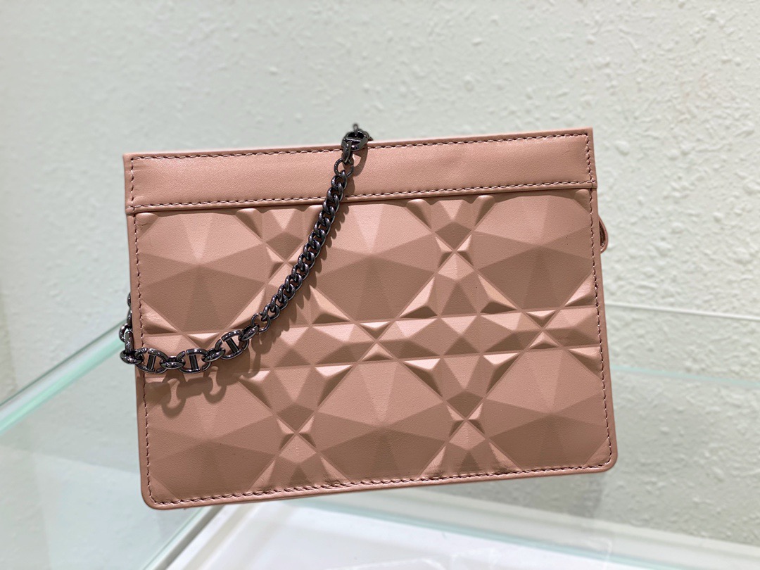 Christian Dior Caro Zipped Pouch With Chain Pink, For Women, Women’s Handbags 7.5in/19cm CD