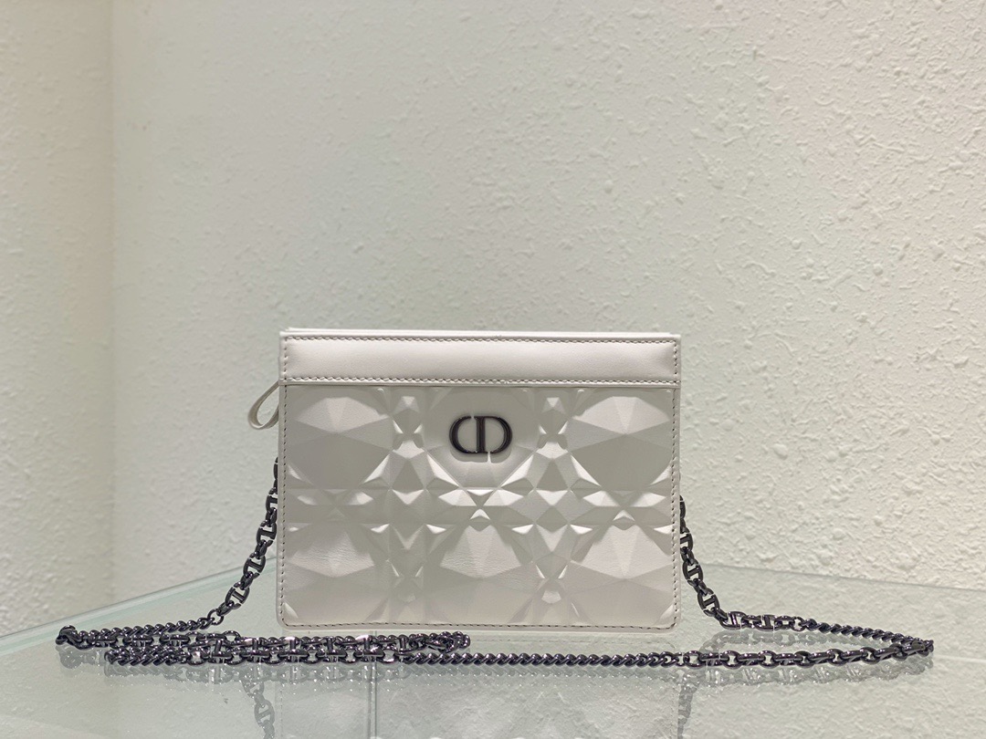 Christian Dior Caro Zipped Pouch With Chain White, For Women, Women’s Handbags 7.5in/19cm CD