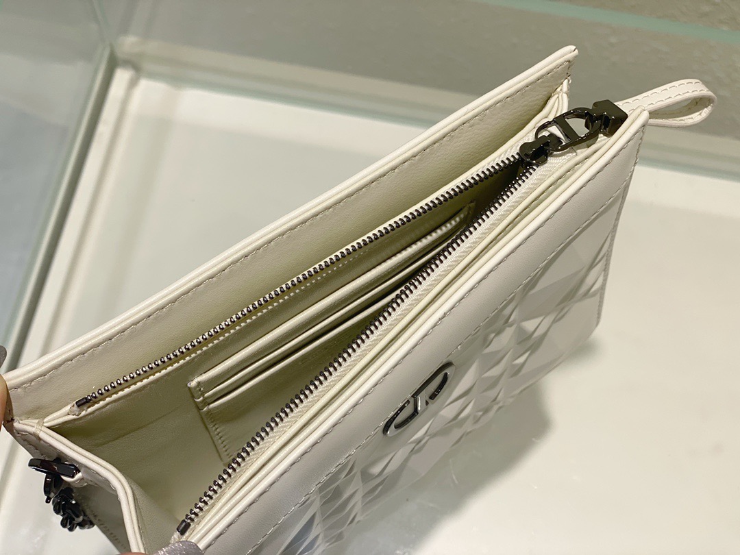 Christian Dior Caro Zipped Pouch With Chain White, For Women, Women’s Handbags 7.5in/19cm CD