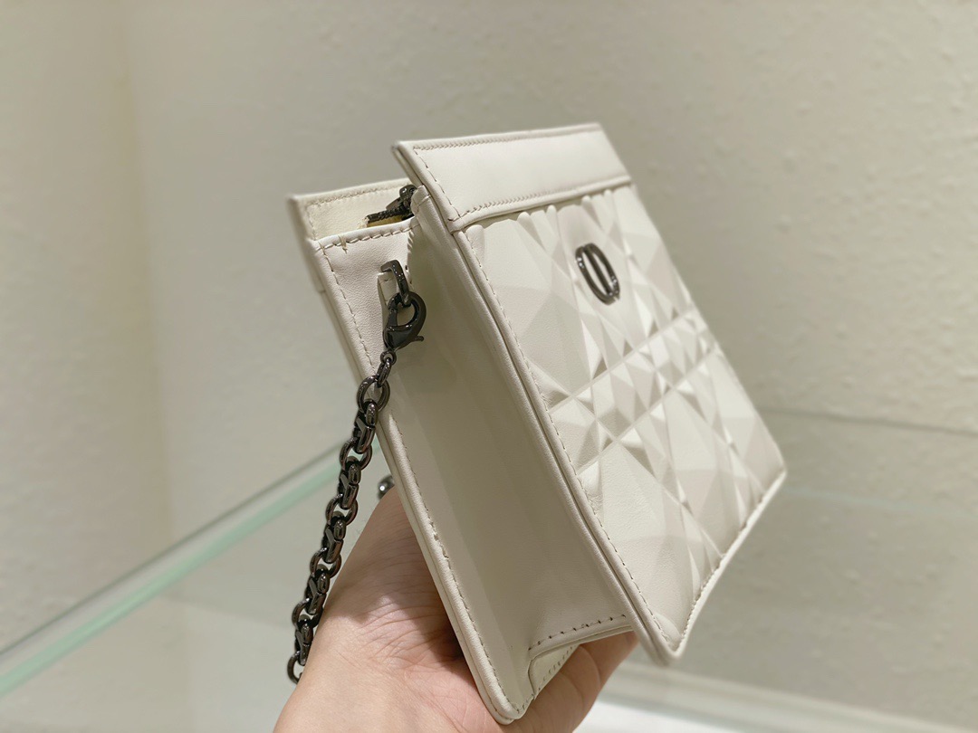 Christian Dior Caro Zipped Pouch With Chain White, For Women, Women’s Handbags 7.5in/19cm CD