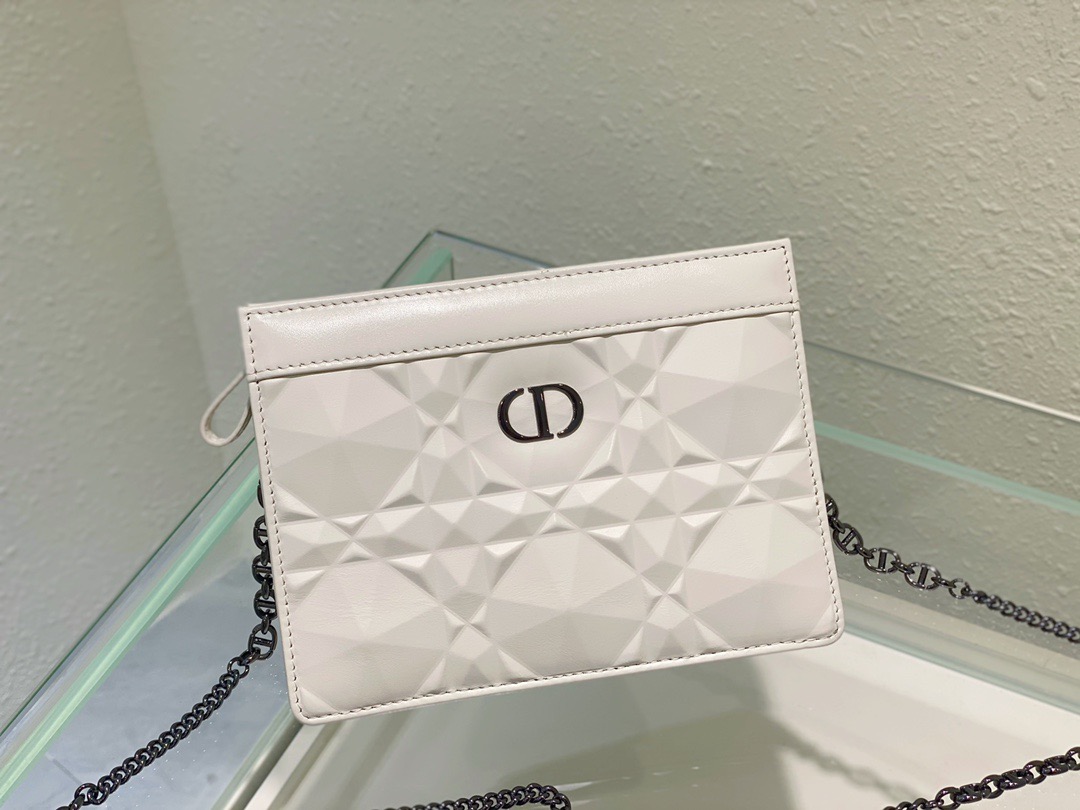Christian Dior Caro Zipped Pouch With Chain White, For Women, Women’s Handbags 7.5in/19cm CD
