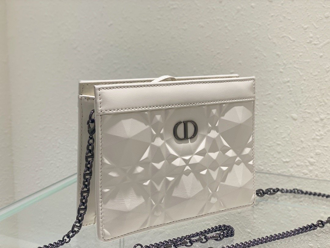 Christian Dior Caro Zipped Pouch With Chain White, For Women, Women’s Handbags 7.5in/19cm CD