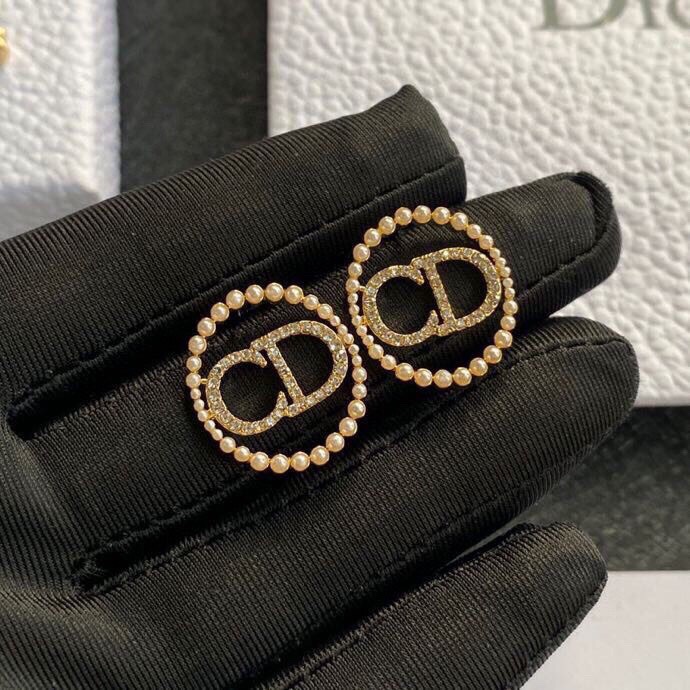 Christian Dior CD Earrings Gold Tone For Women