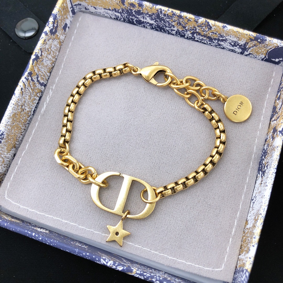 Christian Dior CD Navy Bracelet Gold Tone For Women