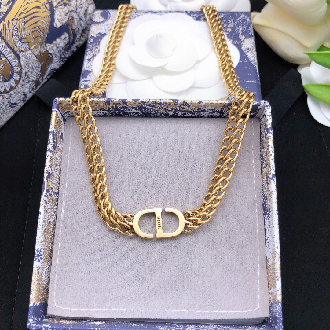 Christian Dior CD Repurposed ‘CD’ Necklace Gold Tone For Women