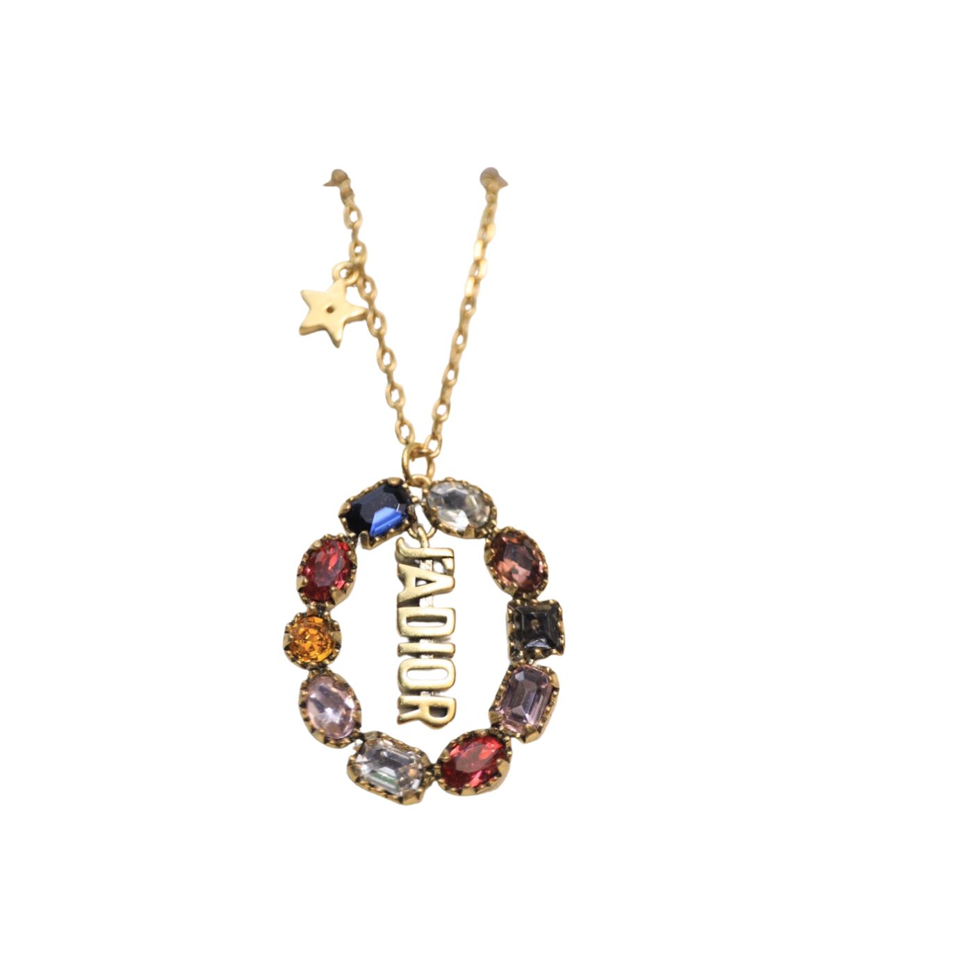 Christian Dior Colorful Twinkle Stones Pendant Necklace Gold Tone For Women