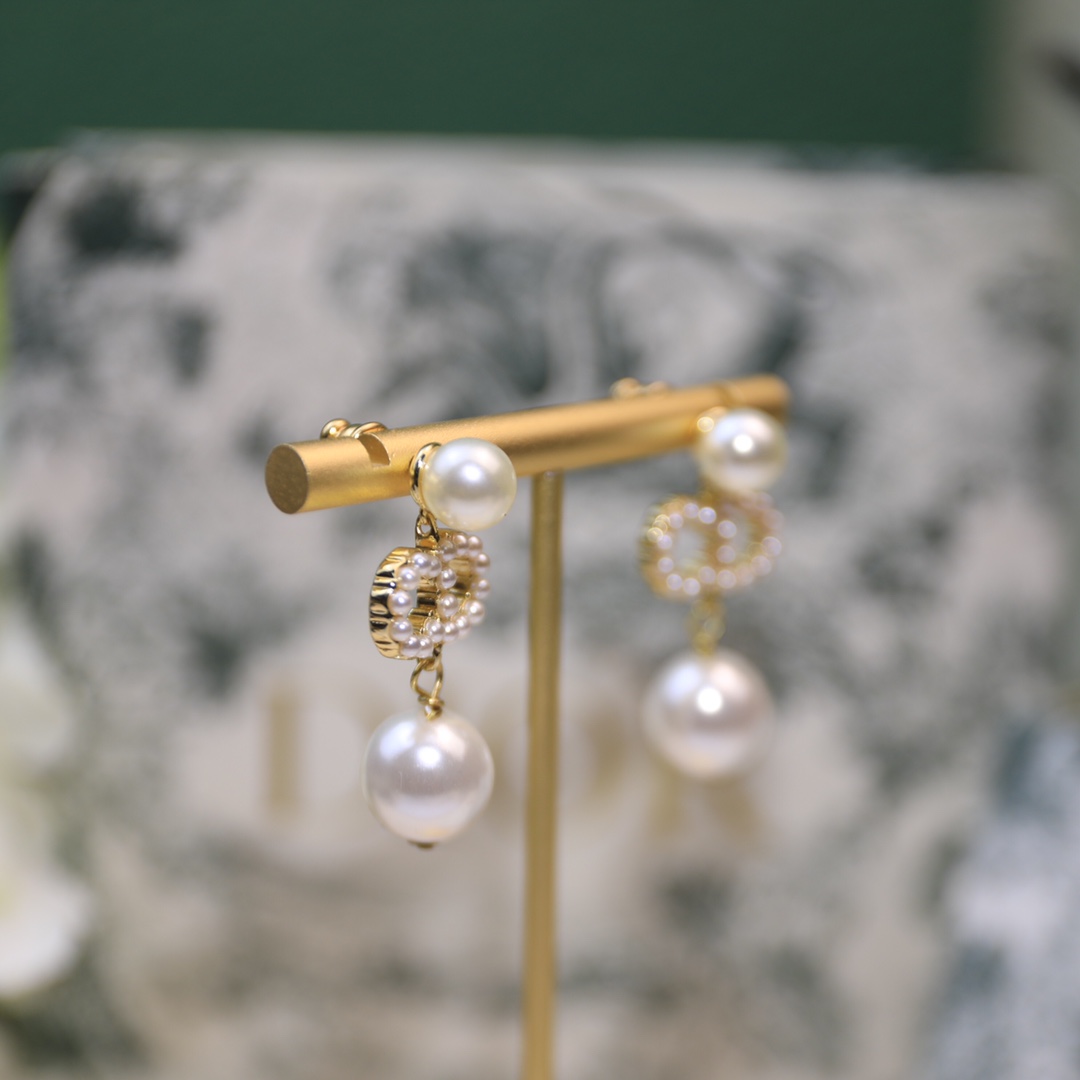 Christian Dior Dior Tribales Pearl Earrings Gold Tone For Women