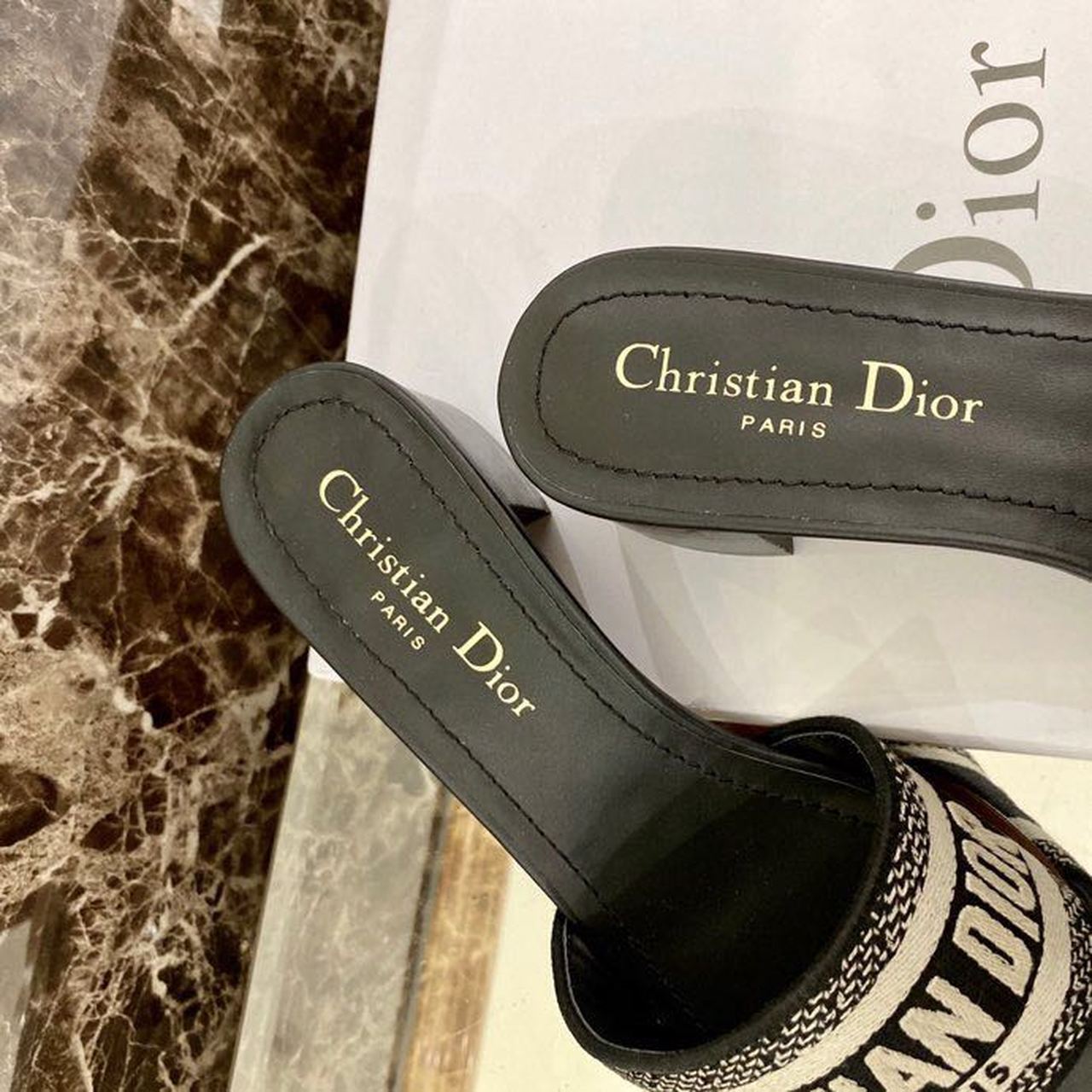 Christian Dior Dway Heeled Slide Deep Black Embroidered Cotton Deep  For Women CD KCQ244ERC_S56B