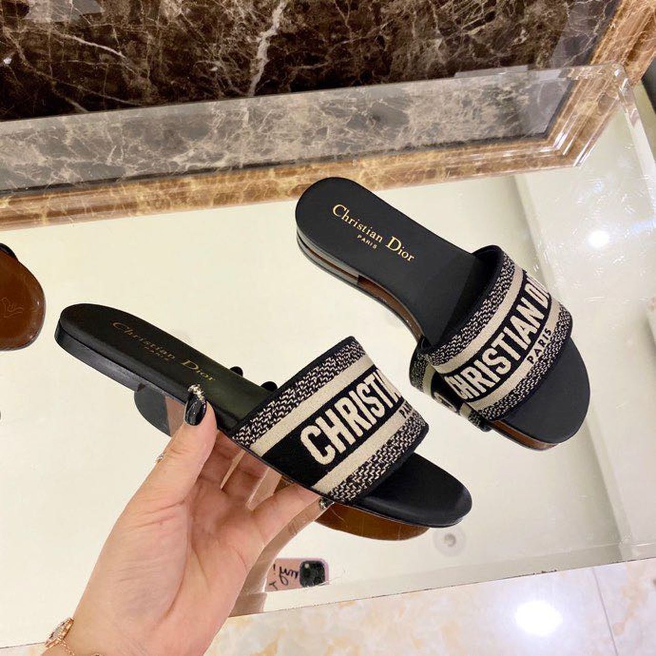 Christian Dior Dway Slide Black Embroidered Cotton For Women CD KCQ166ERC_S56B