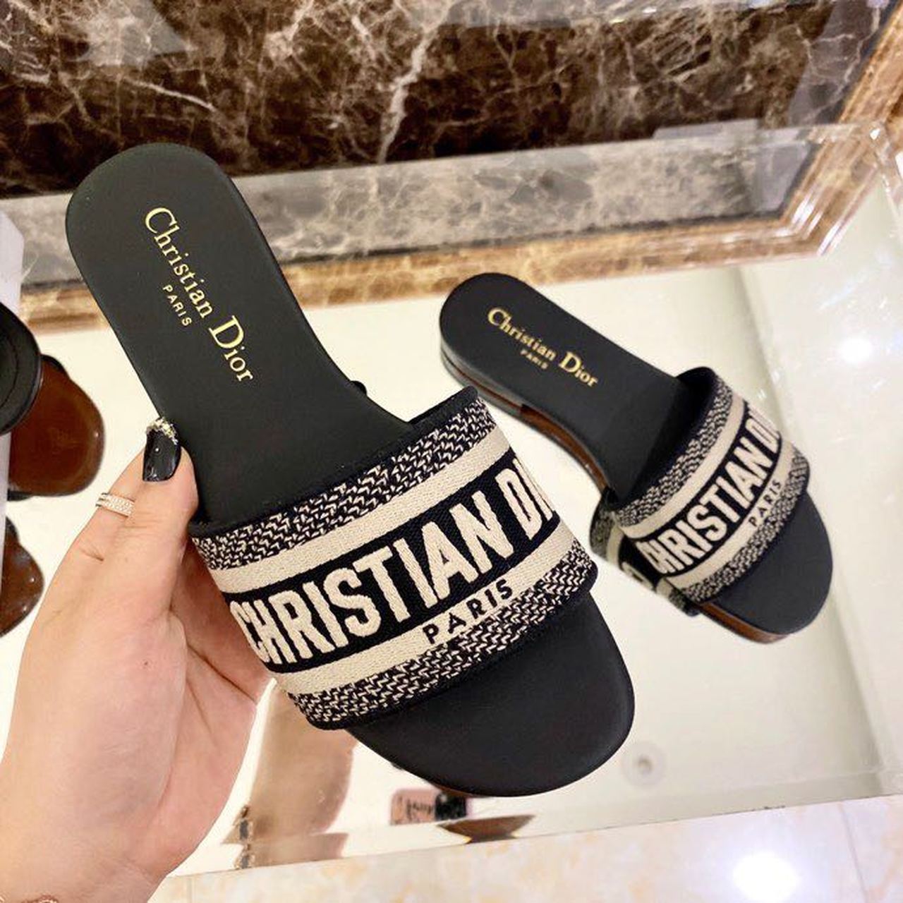 Christian Dior Dway Slide Black Embroidered Cotton For Women CD KCQ166ERC_S56B