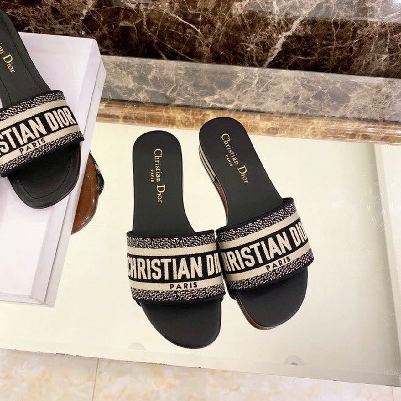 Christian Dior Dway Slide Black Embroidered Cotton For Women CD KCQ166ERC_S56B
