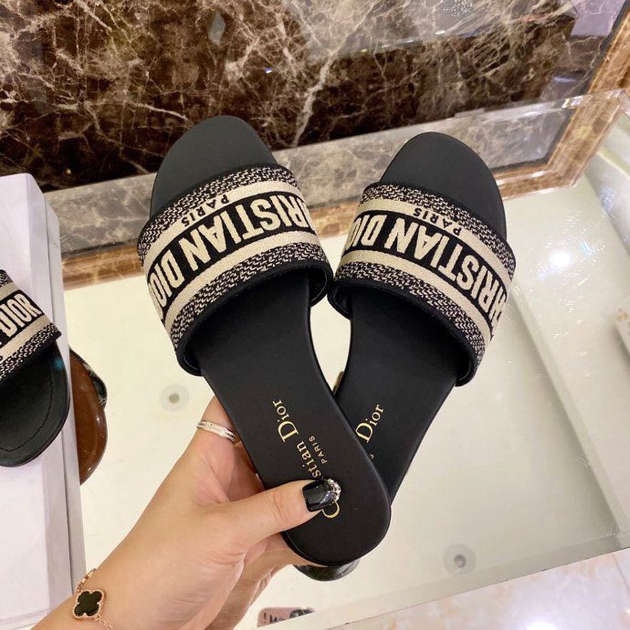 Christian Dior Dway Slide Black Embroidered Cotton For Women CD KCQ166ERC_S56B