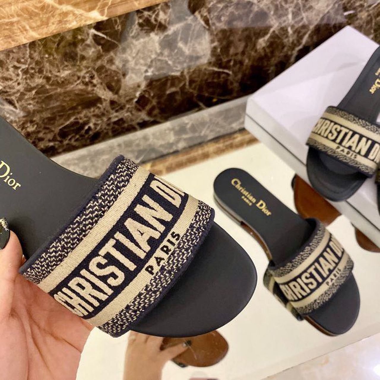 Christian Dior Dway Slide Deep Blue Embroidered Cotton Deep Blue For Women CD KCQ166ERC_S56B