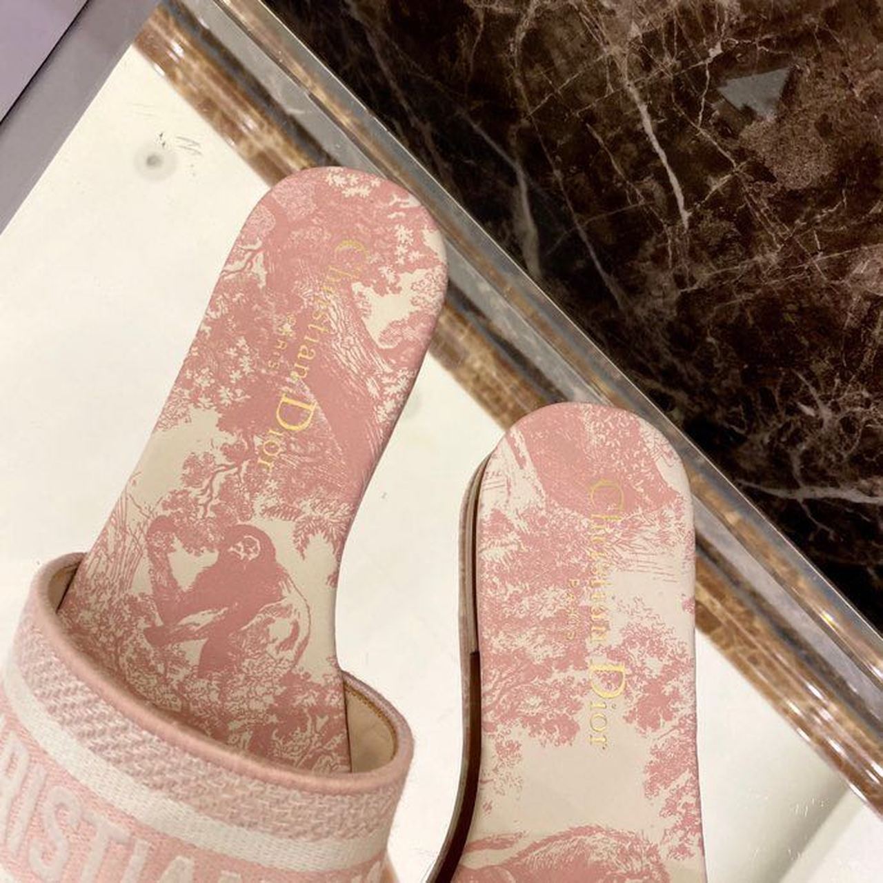Christian Dior Dway Slide Peony Pink Toile De Jouy Embroidered Cotton Pink For Women CD KCQ209TJE_S61W