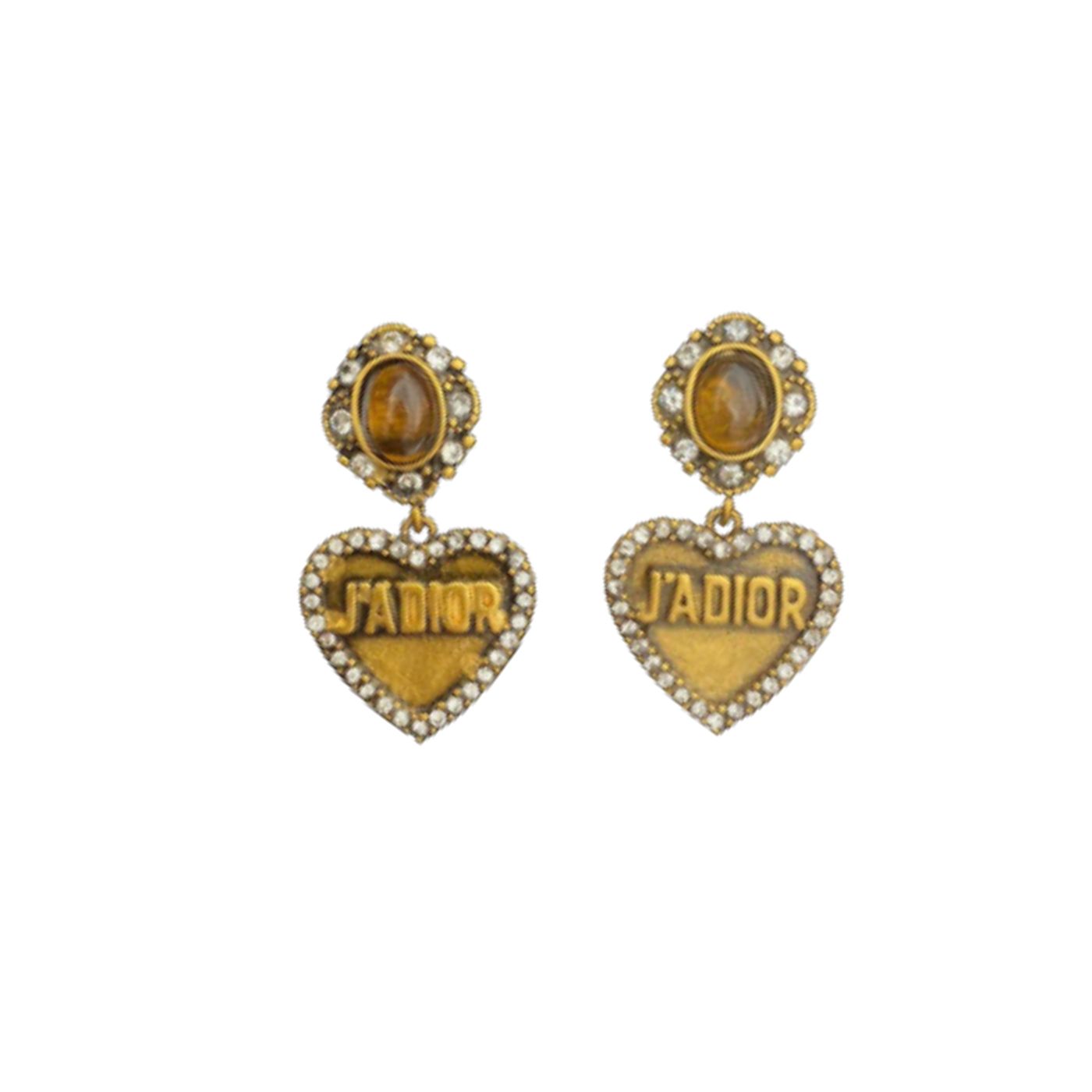 Christian Dior Engraved JADIOR Heart Earrings Gold Tone For Women