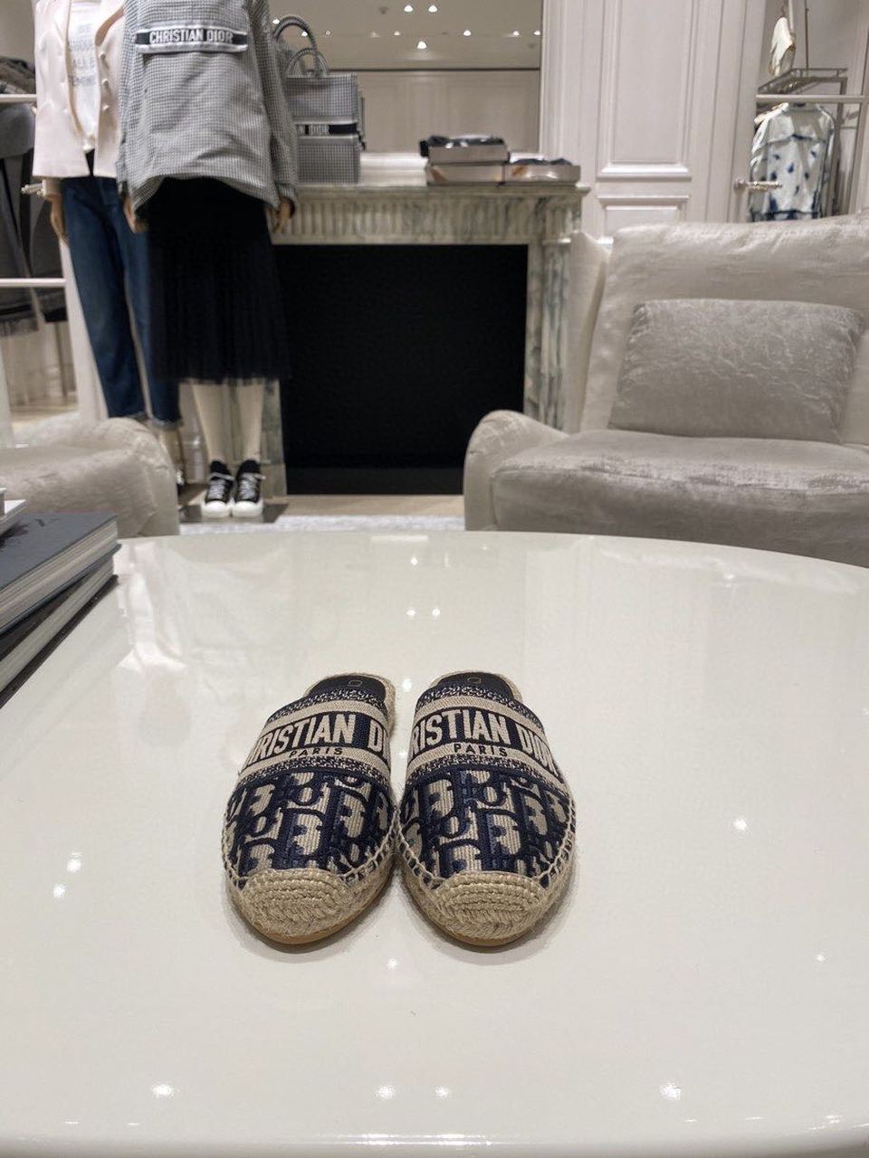Christian Dior Granville Espadrille Deep Blue Dior Oblique Embroidered Cotton Blue For Women CD