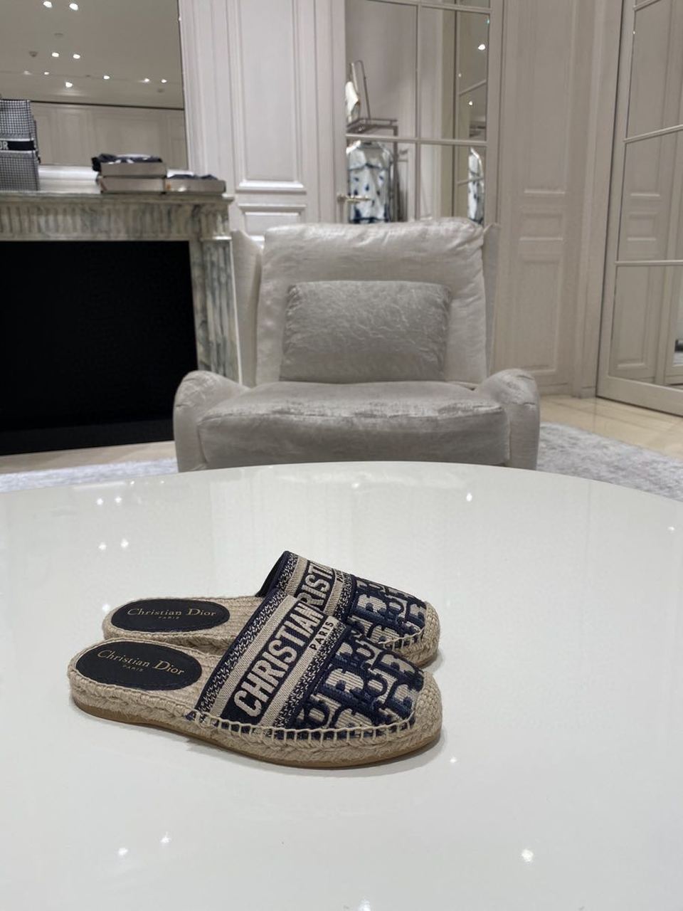 Christian Dior Granville Espadrille Deep Blue Dior Oblique Embroidered Cotton Blue For Women CD