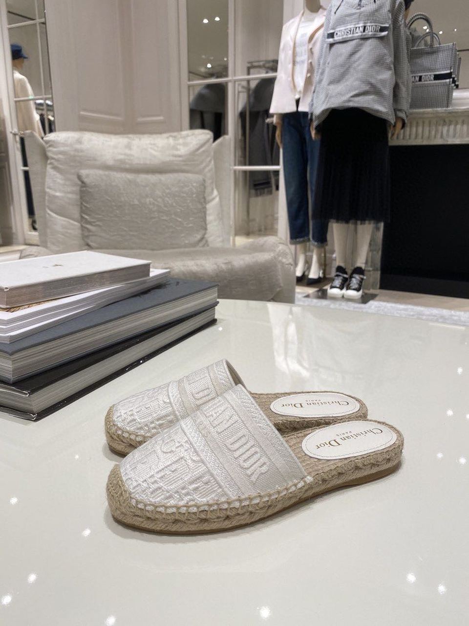 Christian Dior Granville Espadrille White Embossed Lambskin White For Women CD
