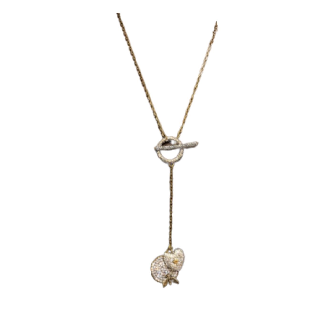 Christian Dior Heart And Round Shape Pendant Necklace Gold Tone For Women