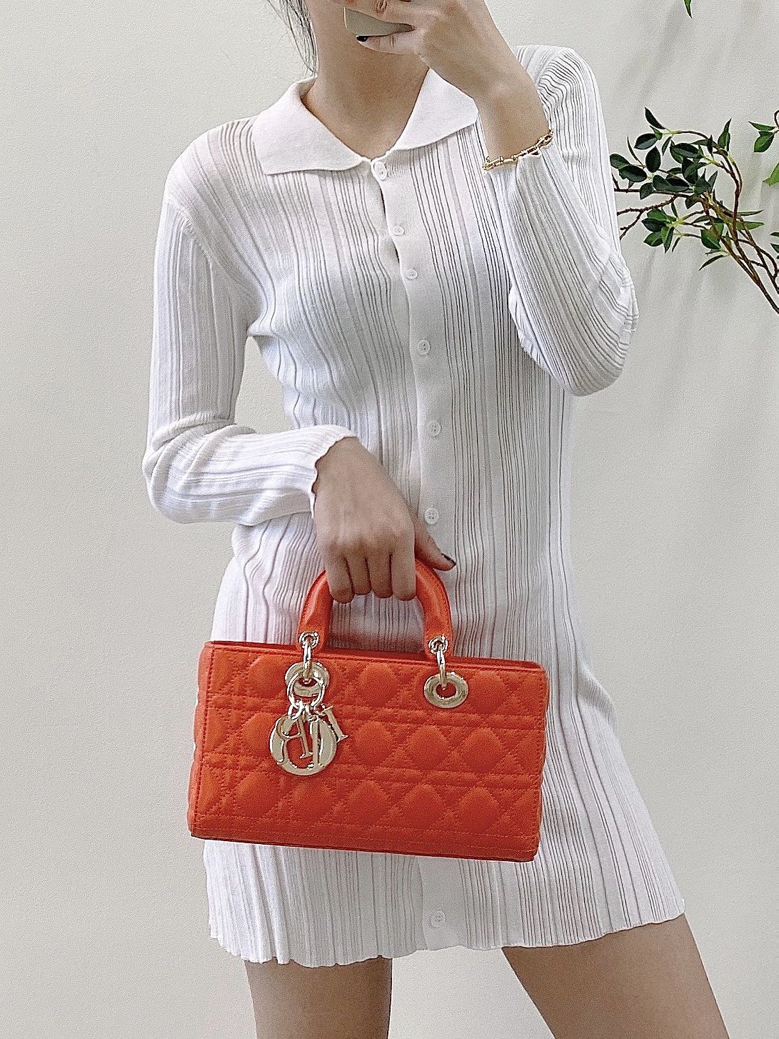 Christian Dior Lady D-Joy Bag, Orange, For Women Women’s Handbags, 26cm CD