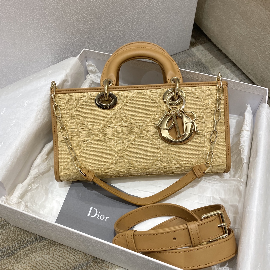 Christian Dior Lady D-Joy Bag Natural Cannage Raffia, Brown, For Women Women’s Handbags, 26cm CDOMBD_