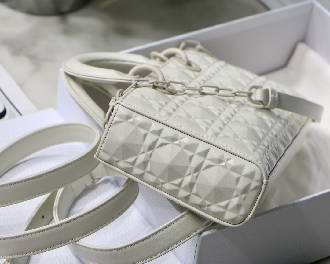Christian Dior Lady D-Joy Bag White Macrocannage Technical Fabric, White, For Women Women’s Handbags, 26cm CDOTID_