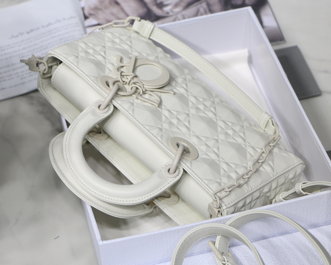 Christian Dior Lady D-Joy Bag White Macrocannage Technical Fabric, White, For Women Women’s Handbags, 26cm CDOTID_