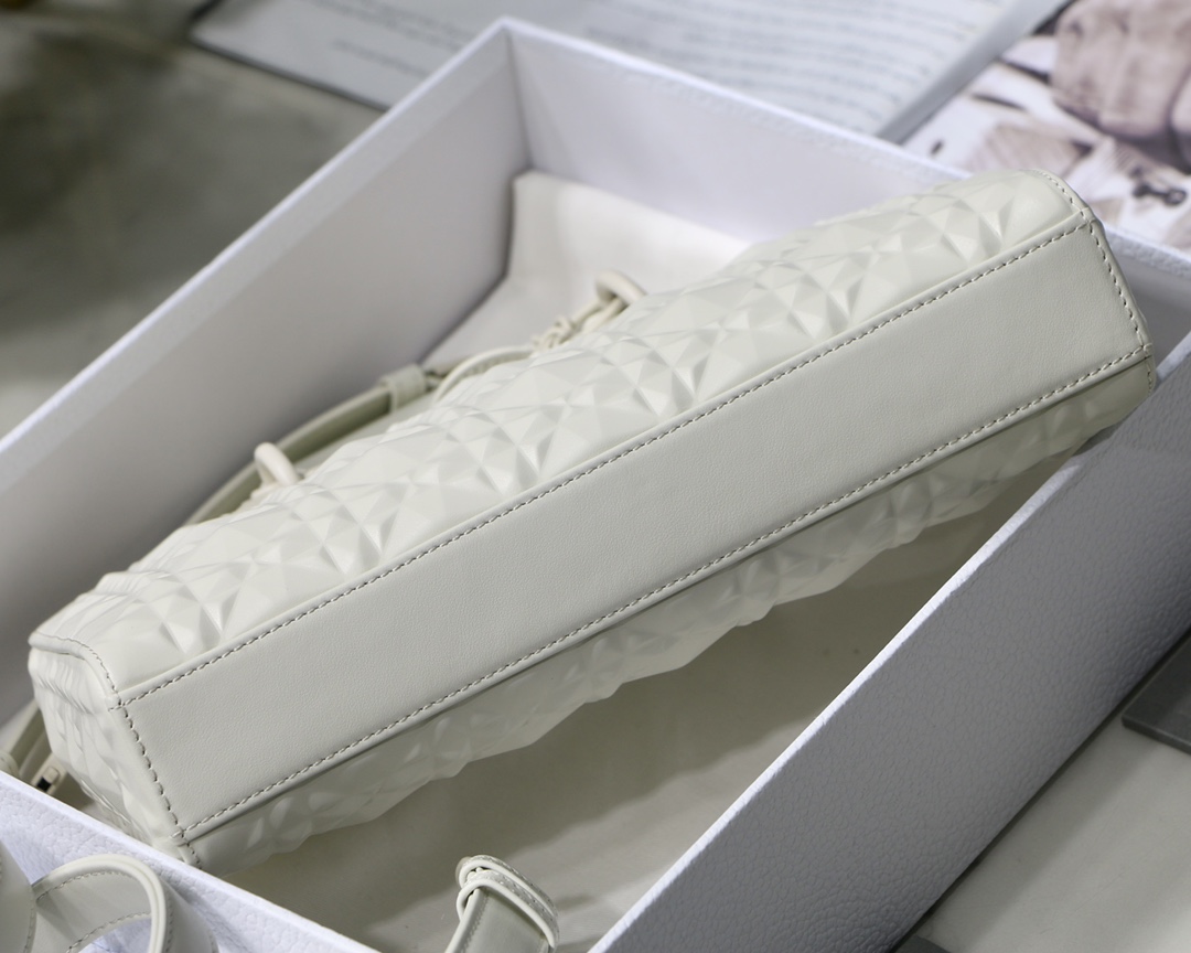 Christian Dior Lady D-Joy Bag White Macrocannage Technical Fabric, White, For Women Women’s Handbags, 26cm CDOTID_