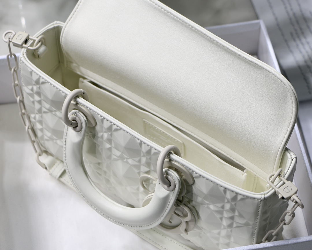 Christian Dior Lady D-Joy Bag White Macrocannage Technical Fabric, White, For Women Women’s Handbags, 26cm CDOTID_